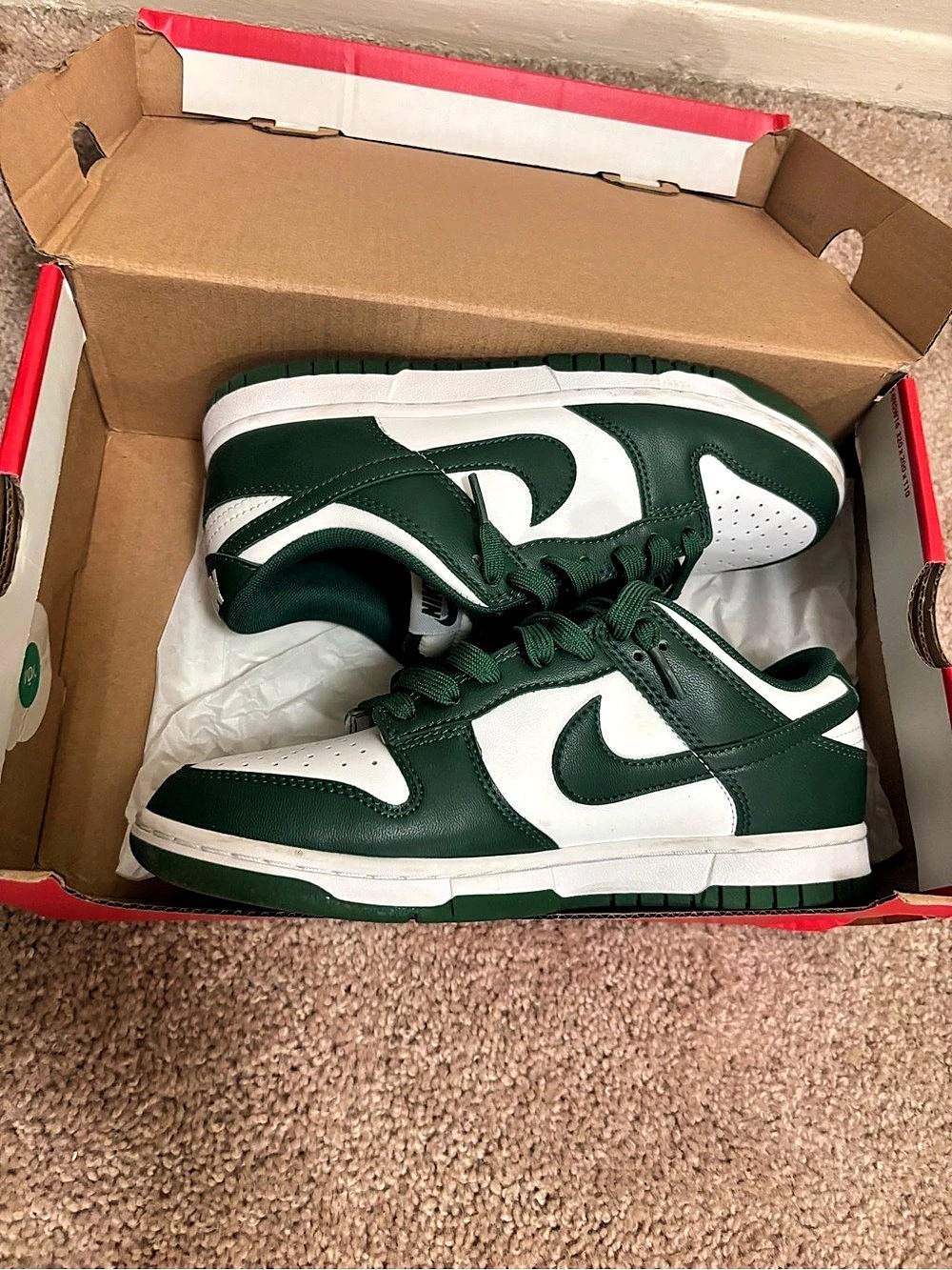 Nike Dunk Low Retro "Michigan State" Sneakers Green & White Women's 7.5
